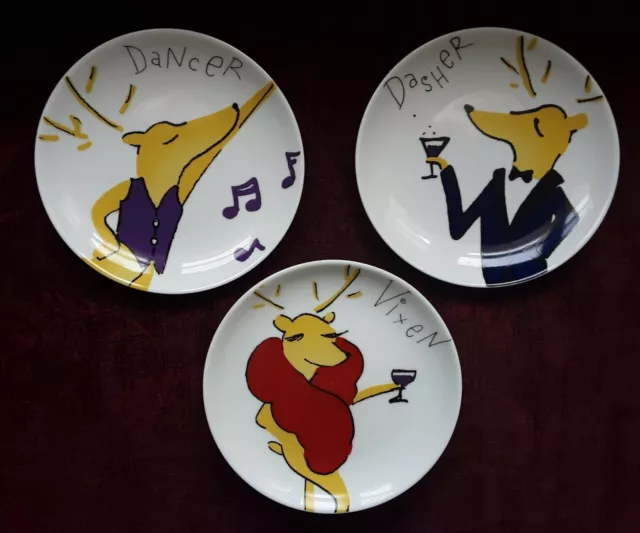 Pottery Barn  REINDEER Appetizer Plates - Set/3 - Free Shipping