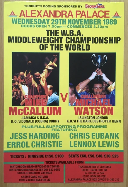 SUPERB RARE MIKE McCALLUM V MICHAEL WATSON VINTAGE ORIGINAL HANDBILL POSTER 1989