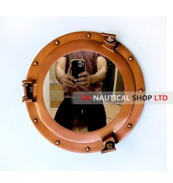 Copper plated porthole with mirror glass | Nautical ship round porthole - Home