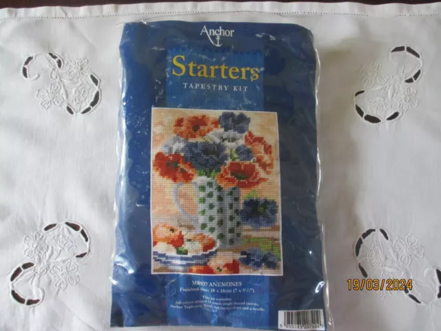 New Anchor Starters Anemone Flowers Tapestry Kit With Wool Thread Needle +