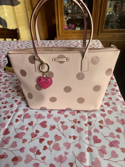 Kate Spade Purse Haven Lane Women's Large Pink Sparkle Pink Polka Dots Handbag