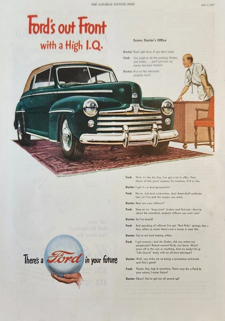 1947 Fords out Front Car Vintage Ad  With a high IQ