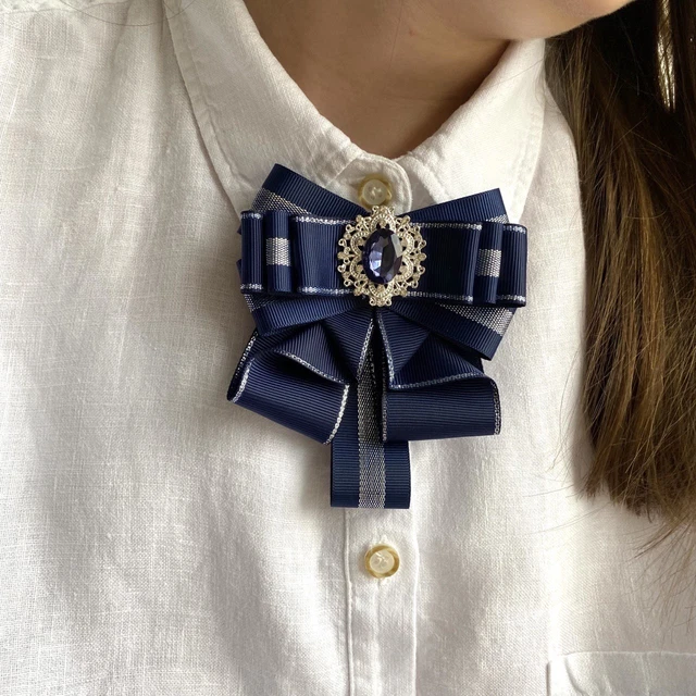Trendy British Style Bow Brooch with Green Stripes and Unique Fabric Detailing