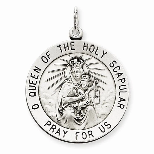ANTIQUED STERLING SILVER Queen Of The Holy Scapular Medal Charm Pendant