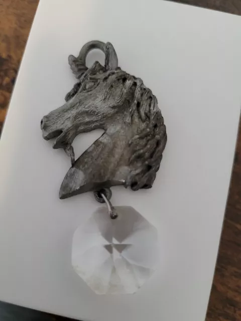 Spoontiques 1985 Pewter Unicorn Figurine Crystal Can Hang Necklace Very Rare