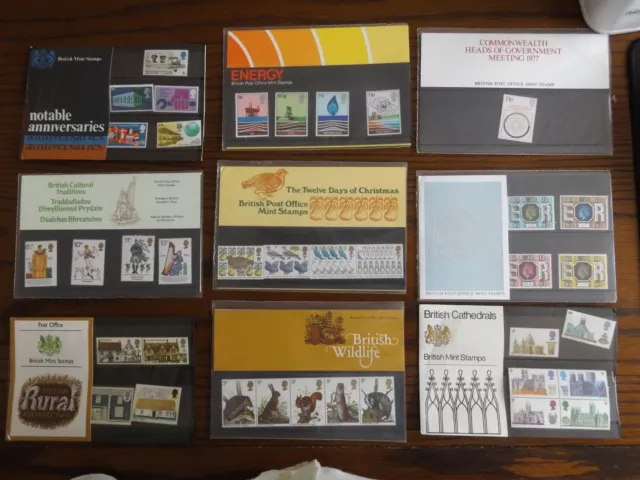 9 x GB Presentation Packs Mint Stamps Pre-decimal + Decimal Collection Job Lot