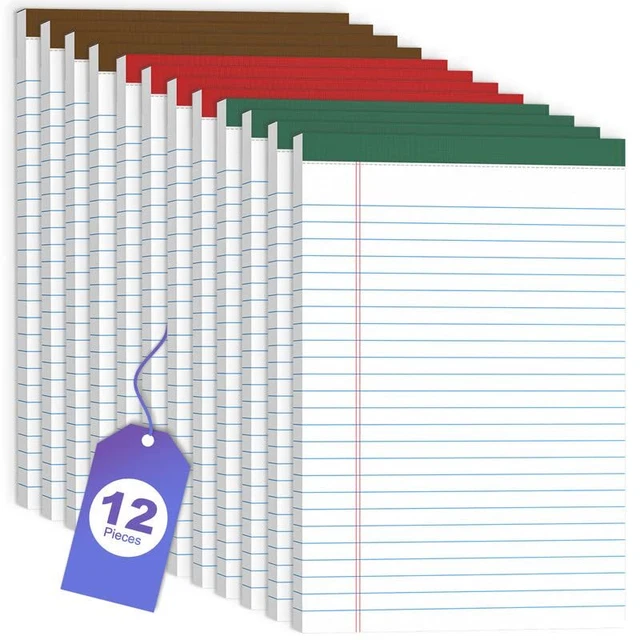 12 Pack Legal Pad Writing Pads, 5x8 Inch, Notepads, 80gsm Paper