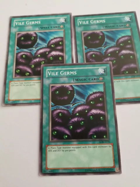 YuGiOh Card - 3x Vile Germs LOB-E070 (mixed sets)