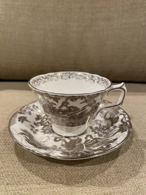 Royal Crown Derby PLATINUM AVES Footed Cup & Saucer Bone China NWT