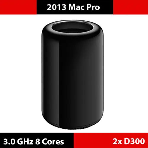 2013 Mac Pro 3.0 GHZ 8-Core Double AMD D300 128GB RAM 1TB Pcie Nvme