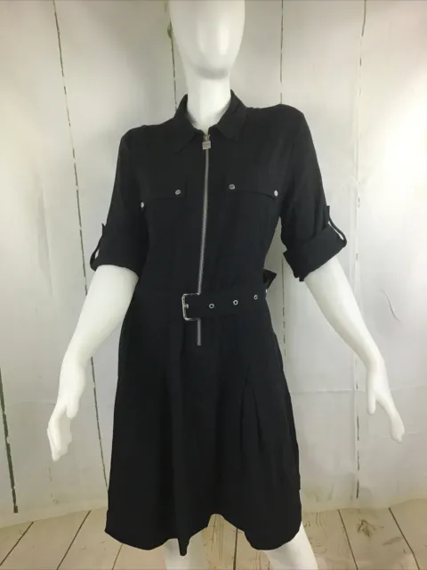 Michael Kors Black Roll Tab Sleeve Zip Front W/Belt Utility Shirt Dress Sz. XL