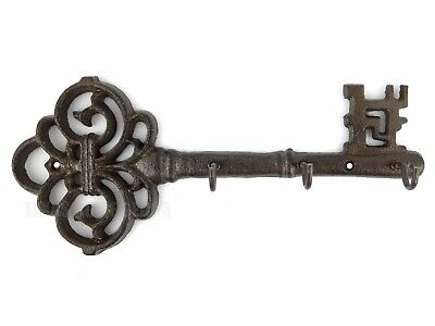Skeleton Key Rack Cast Iron Victorian Antique Style Wall Hooks Rustic Brown