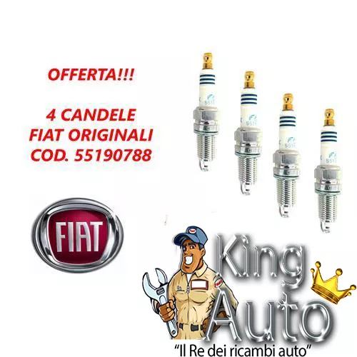 N° 4 Candele Fiat 500 Panda Punto 1.2 1.4 Cod 55190788 Ngk Zkr7A-10