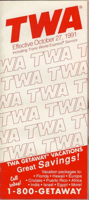 TWA Trans World Airlines system timetable 10/27/91 [308TW] Buy 4+ save 25%
