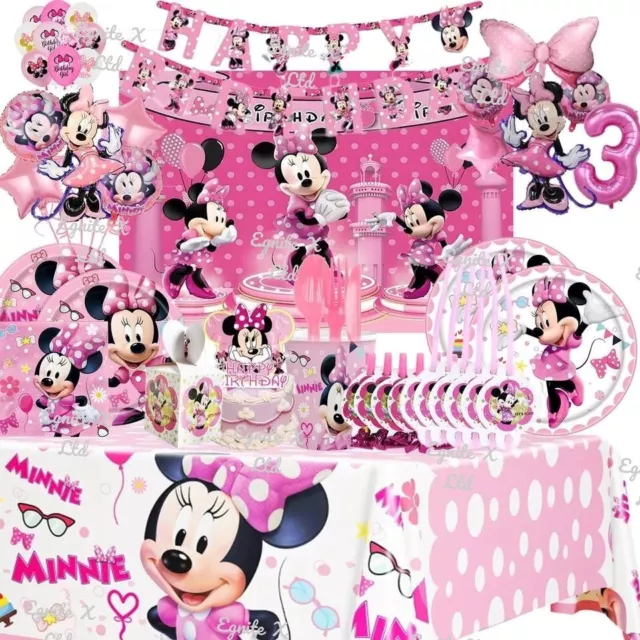 Minnie Mouse Birthday Decorations Tableware Set Party Supplies Children Balloons