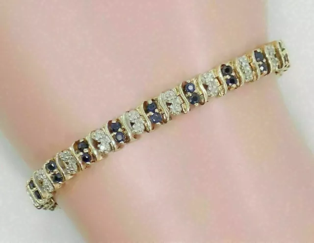 10 Ct Round Cut Simulated Blue Sapphire Tennis Bracelet 14K Yellow Gold Finish