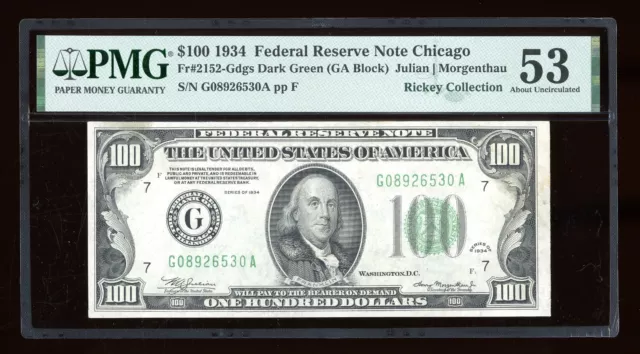 DBR 1934 $100 DGS FRN Chicago Fr. 2152-Gdgs PMG 53 Serial G08926530A