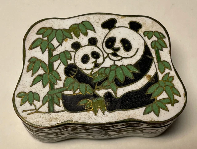 Alte Pillendose Schmuckdose Cloisonne Emaill Pillbox Box Dose Floral  Panda Bär