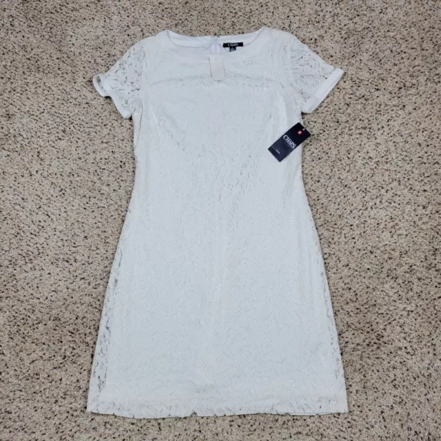 Chaps Dress Womens 8 White A line Short Sleeve Lace Lined Zip Casual Ladies NEW