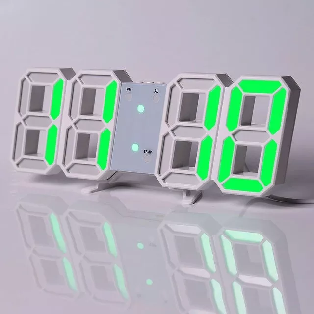 Digital 3D Wall Number Clock Desktop LED Alarm Clocks Hour for Home Kitchen