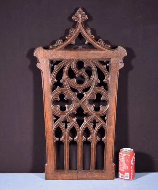 French Antique Gothic Revival Panel in Solid Oak Wood Salvage Late 1800's