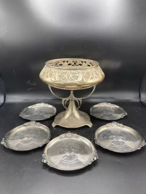RARE antique french Art Nouveau silver plated metal Plates And Pedestal Gallia