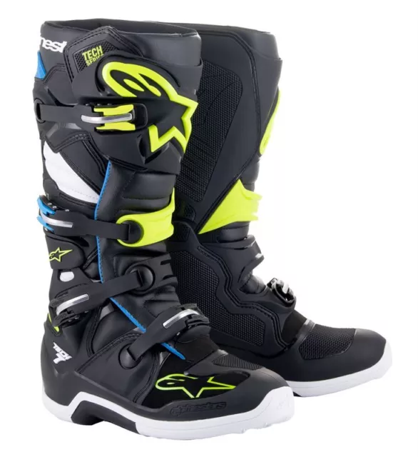 Bottes Homme Alpinestars Tech 7 Noir Bleu Jaune Fluo Cross Enduro MX Boots