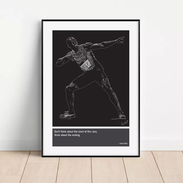 Poster stampa arte schizzo Usain Bolt + citazioni (motivazionale, sport, atletica)