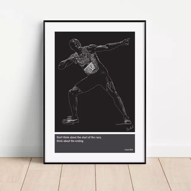 Usain Bolt Skizze Kunst Druck Poster + Zitate (Motivation, Sport, Leichtathletik)