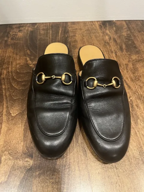 Gucci Princetown Leather Mules In Black, Size 37