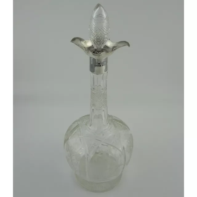 Beautiful Cut Glass and Engraved Walker & Hall Silver Neck Decanter