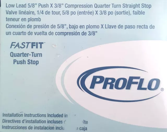 x2 PROFLO PFXQSQ32C STRAIGHT Quarter Turn PushStop Valve 5/8" x 3/8" 15.8mmX10mm 2