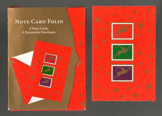 USPS Note Card Folio, Christmas Deer, Holiday Greeting 8 Ct Stamp Reindeer Blank