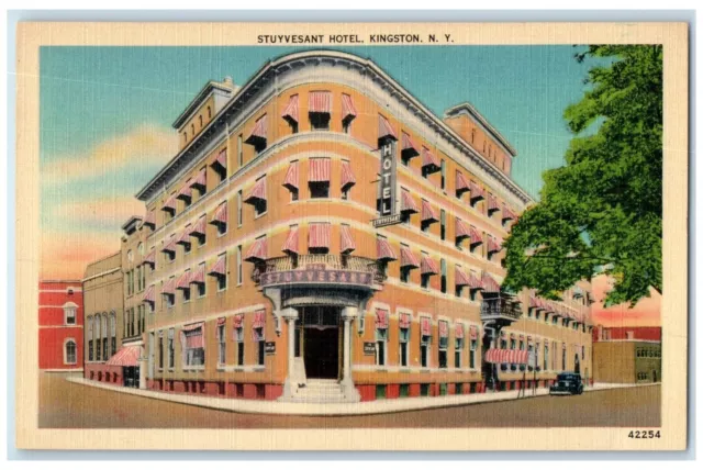 c1930's Stuyvesant Hotel Building Street View Car Kingston New York NY Postcard