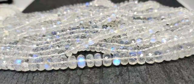 1 Strand Natural Rainbow Moonstone Micro Faceted Rondelle Gemstone Beads 17" 3