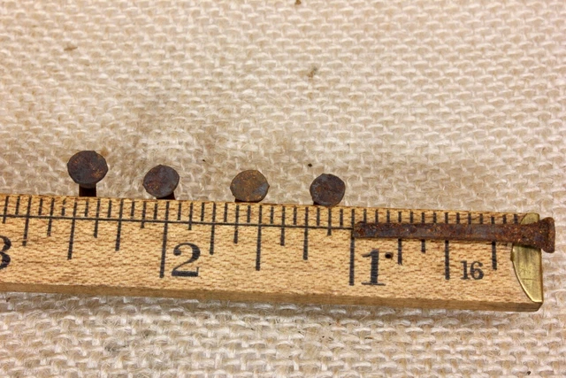 1” OLD Square NAILS 50 REAL 1850’s vintage rusty patina 3/16” medium head BRADS 2