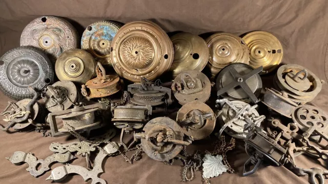 Lot Of Antique Victorian Hanging Kerosene Oil Lamp Pulley Light Cap for Ceiling