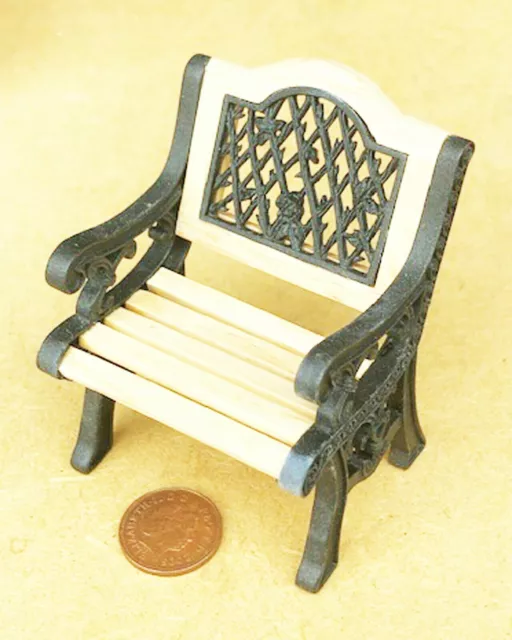 Black Iron & Wood Garden Patio Chair Tumdee 1:12 Scale Dolls House Miniature 929 2