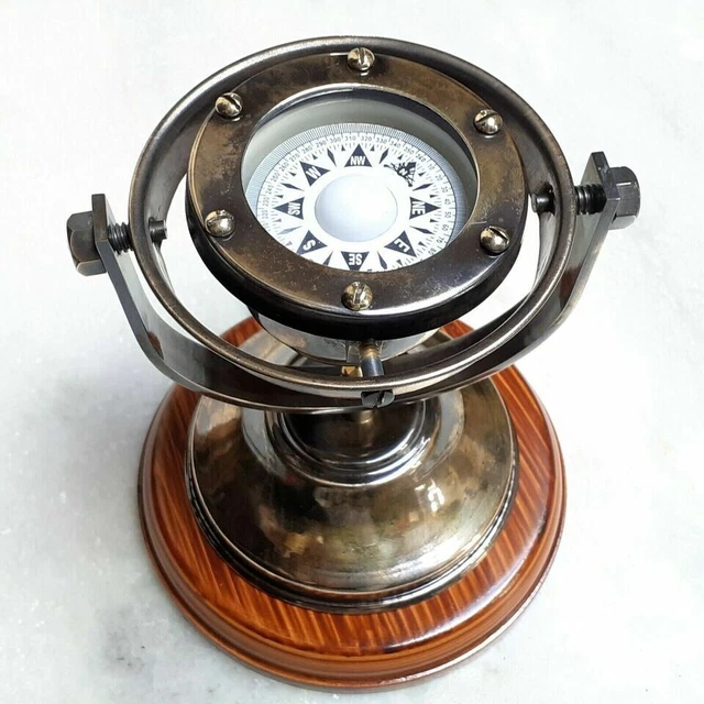 Cardan Nautique Ancien En Laiton Et Verre - Reproduction Vintage, Décoration Marine Bureau