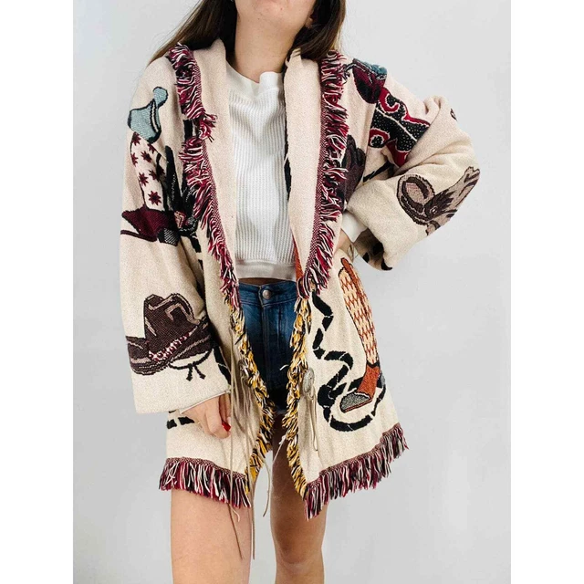Handmade Western Cowboy Boots Hats Tapestry Long Coat