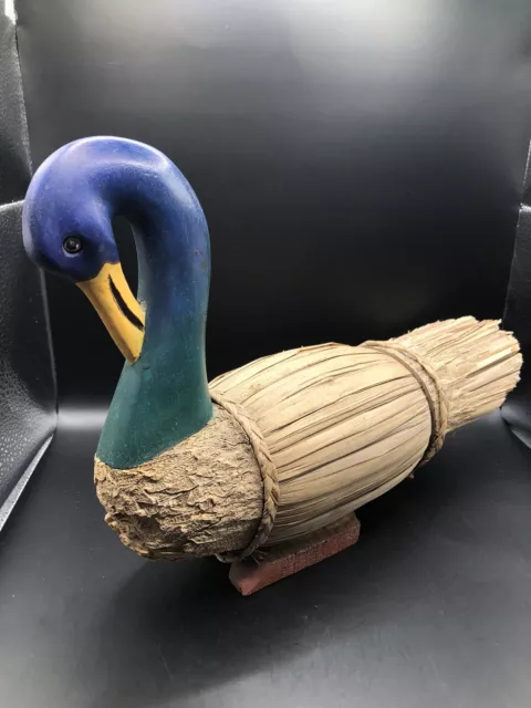 Vintage Colored Duck Decoy Cork Straw Corn Husk Reed Wood Folk Art