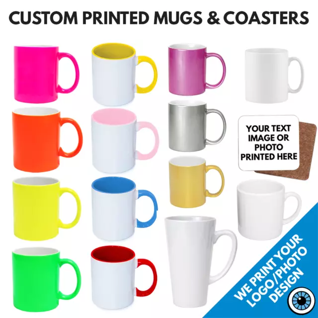 Custom Printed Mugs & Coaster • Personalised Print Cup Logo Image Photo Bulk Mug