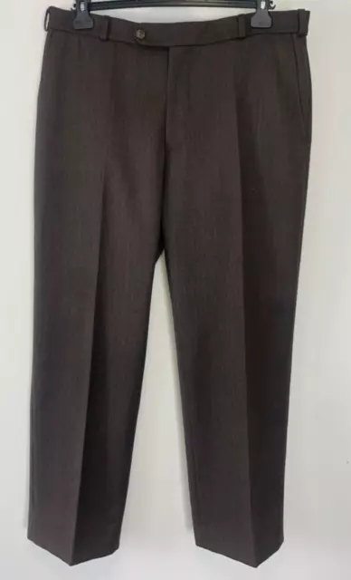 BRUHL CLASSIC TROUSERS 36 W 29 L BROWN Wool Blend Pleat Front Straight Stretchy