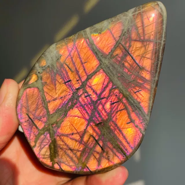 388g Amazing Natural Orange Purple Labradorite Quartz Crystal Specimen Healing
