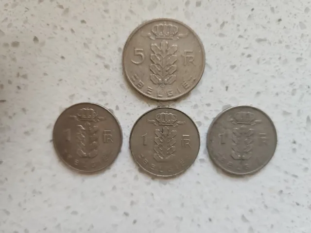 1 Fr & 5 Fr Franc Belgium Belgian x4 coins 1951 1966 1970 & 1974 fine circulated