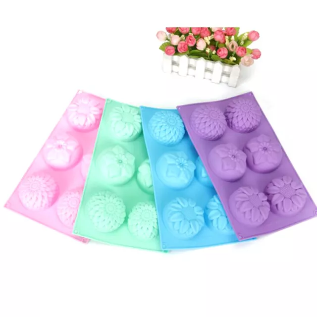 6 Hole DIY Silicone Art Handmade Soap Round Flower Shape Candle Cake Baking D  q