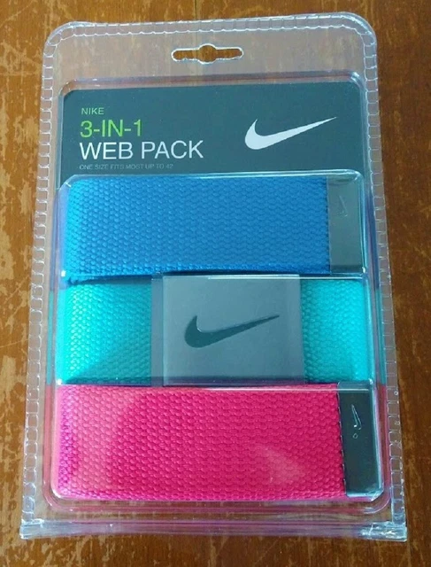 Nike 3-IN-1 Web Pack Belt Set, Blue / Teal / Pink, Cut To Fit, One Size, NIP