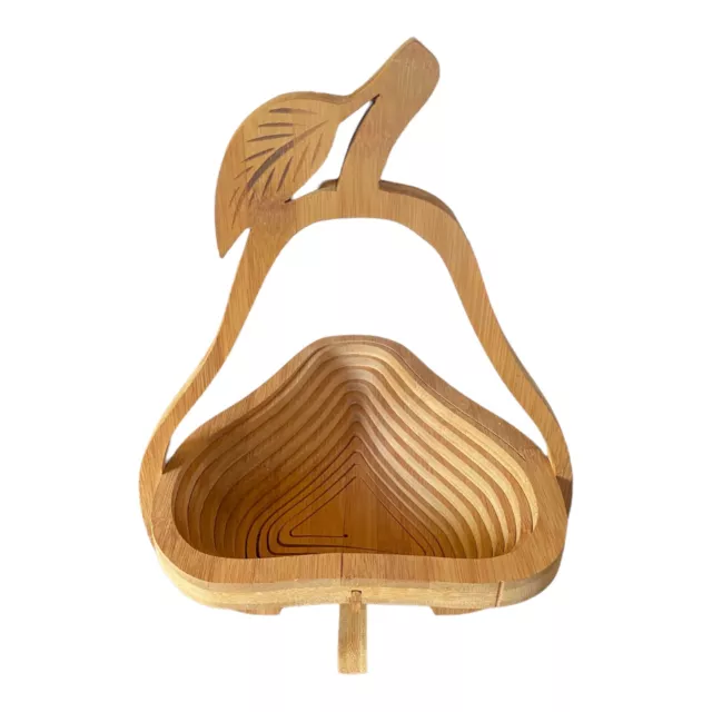Wooden Trivet Fruit Basket Bowl Collapsible VTG Pear Folding Spiral Cut 14”