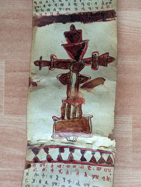 Prayer Script Scroll ANTIQUE ETHIOPIAN ORTHODOX Prayer/Healing Scroll Ge'ez Manuscript On ...