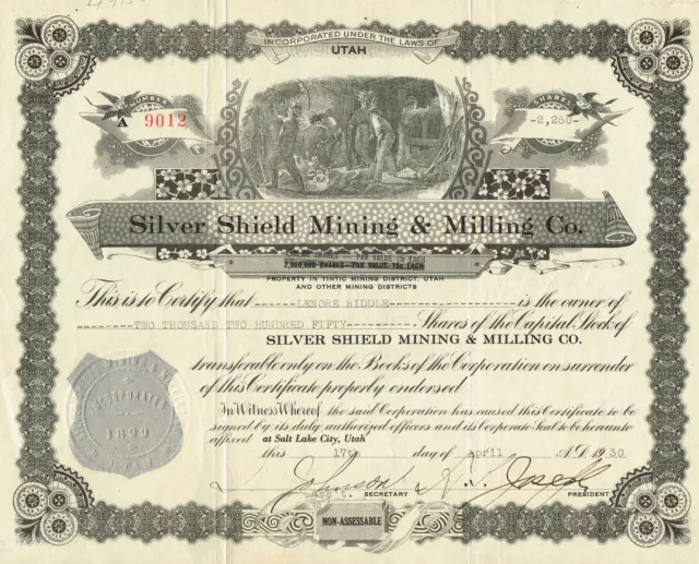 USA SILVER SHIELD MINING & MILLING stock certificate/bond